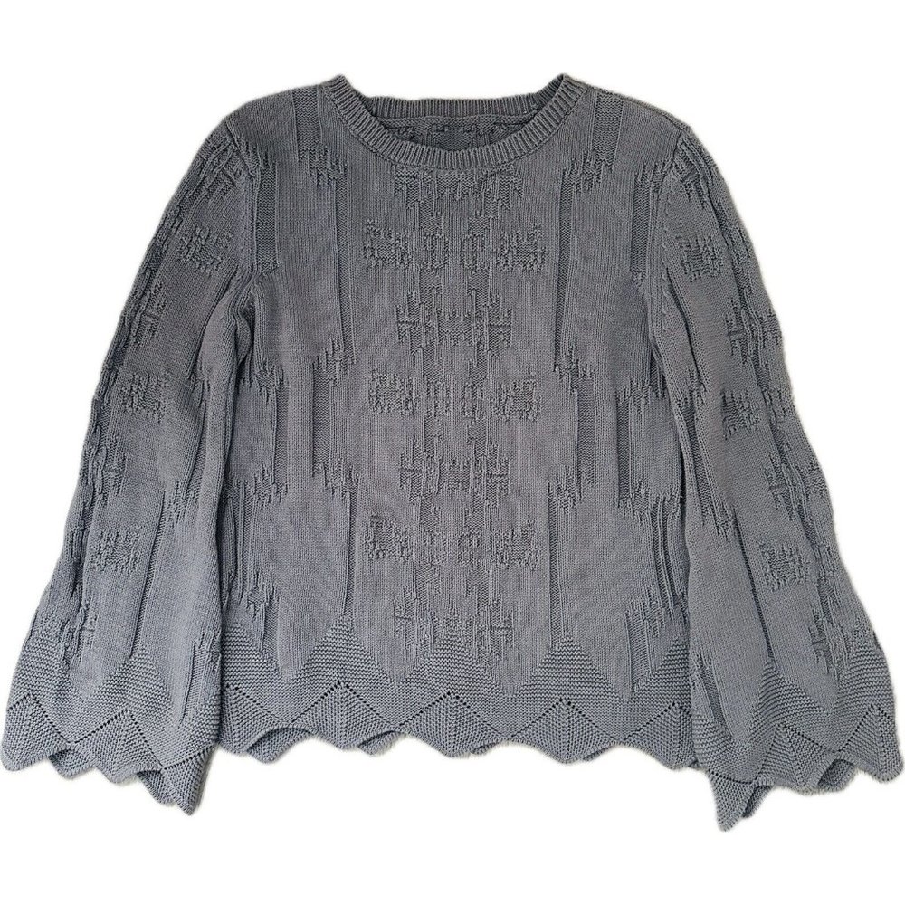 Rock & Roll Cowgirl Womens Gray Sz S Sweater Knitted Design Bell Sleeve Zigzag